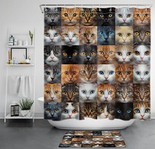 Rustic Cute Cat Photo Funny Animal Shower Curtain Bathroom Accessories Set