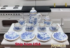 1:12 Dollhouse 15pcs Tableware Ceramic Miniature Tea Cups Plate Kit Accessories
