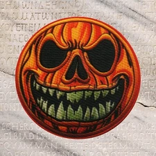 Jack-O-Lantern Patch Iron-on Applique Halloween Badge Pumpkin Skeleton