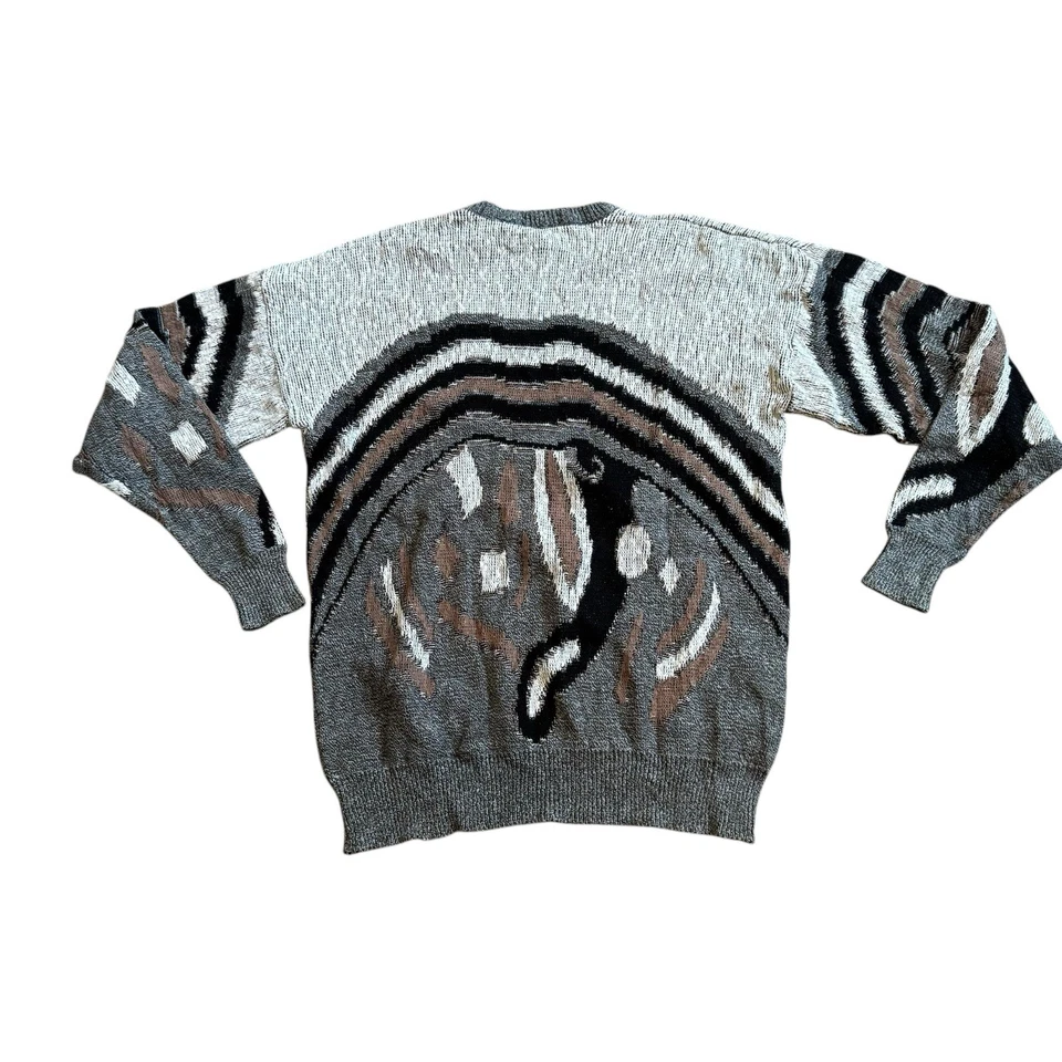 复古 90 年代毛衣抽象爷爷男式大码圆领针织套衫棉 — 第 3/4 张图片