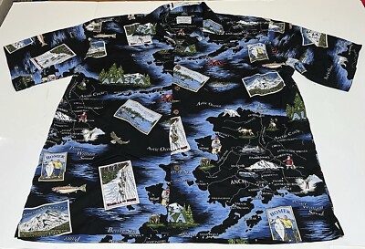 David Carey Originals Men's Allover Alaska Map Hawaiian Camp Shirt Size 2X