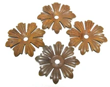 4 VINTAGE CUT PRESSED METAL DECORATIVE FLOWERS, BOBECHES LIGHTING PART REPURPOSE