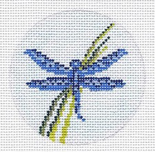 Summer Dragonfly Ornament handpainted 3" Rd. Needlepoint Canvas Needle Crossings