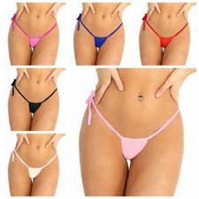 Womens Sheer Mesh Low Rise Mini Pouch Panties Tie-Side G-String Thongs Underwear