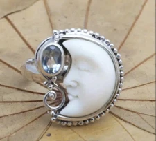 White moon face stone ring