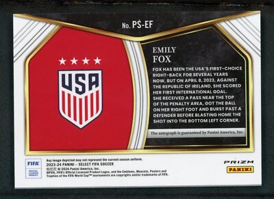 2023-24 EMILY FOX AUTO PANINI SELECT FIFA SILVER PITCHSIDE