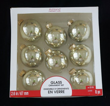 Ashland Christmas Glass Holiday Ornament Set of 8 Gold Balls 2.6" each