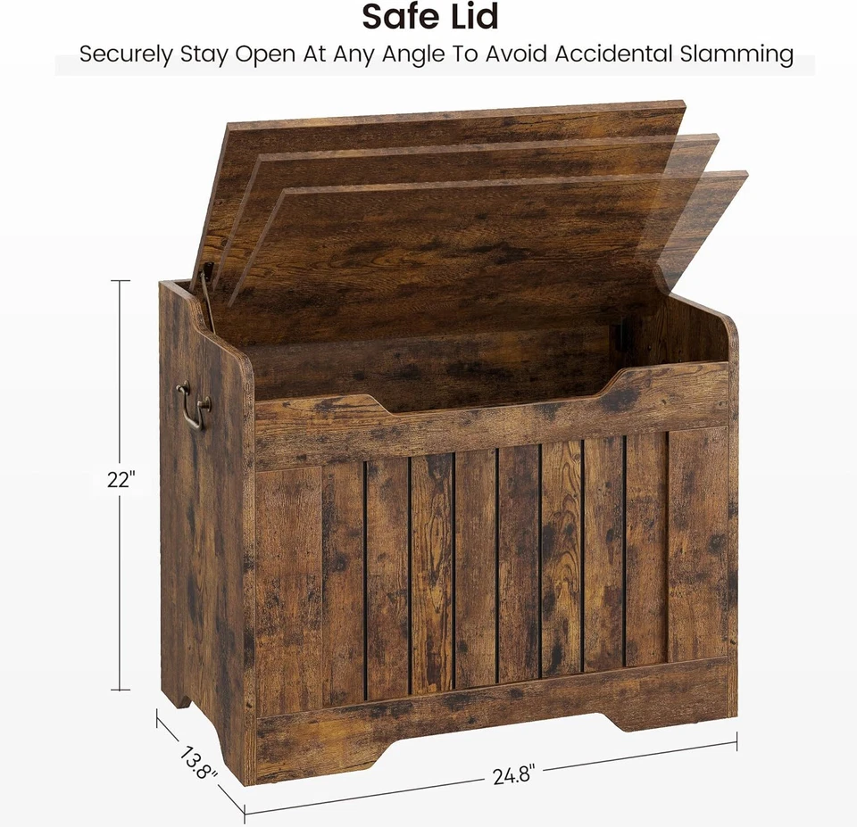 Cofre de juguete pequeño de 24,8" caja de juguetes de madera para niños niñas cofre de almacenamiento con bisagra de seguridad Foto 3 de 4