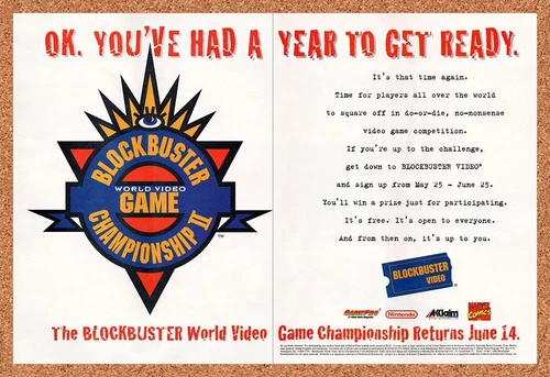 1995 Blockbuster World Game Championship II Original Ad / Retro Wall Art v1