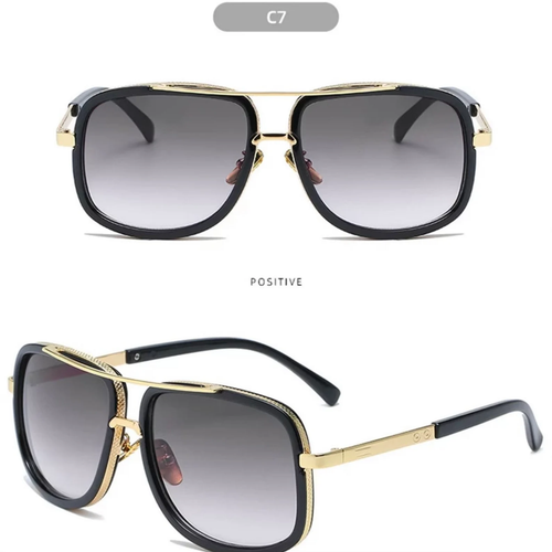 Men Fashion Sunglasses Oversized Square Gold Flat Top Frame Hip Hop Fancy Black - Afbeelding 31 van 76