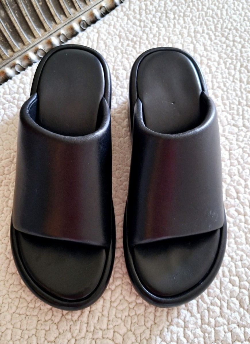 BALENCIAGA Rise Black Lambskin Wedge Slide Platform Sandals