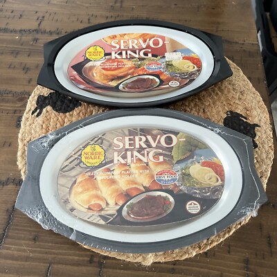 2 Nordic Ware Servo King Metal Platter With Insulating Server Sizzling Hot NEW