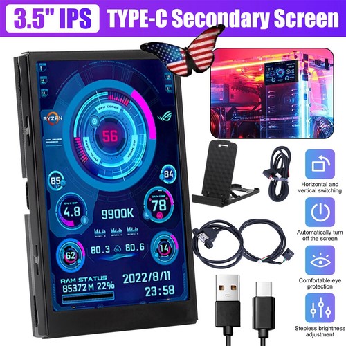 Écran Secondaire Tactile 3.5'' IPS USB-C - Moniteur PC AIDA64 Noir Pour Jeux Et Casual Computing (HLFEC)