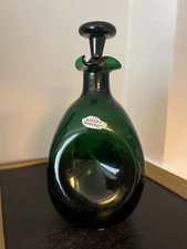 Flawless BLENKO#49  EMERALD GREEN Pinch Decanter with Stopper-10” - Label