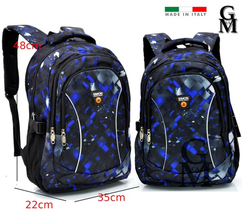 Zaino uomo scuola fantasia virtuale blu rombi tasche superiori pc università  new | eBay