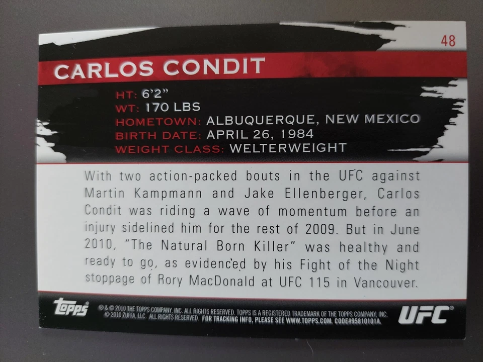 Carlos Condit #48 2010 Topps UFC Knockout Gold #109/288 - Image 2 of 2