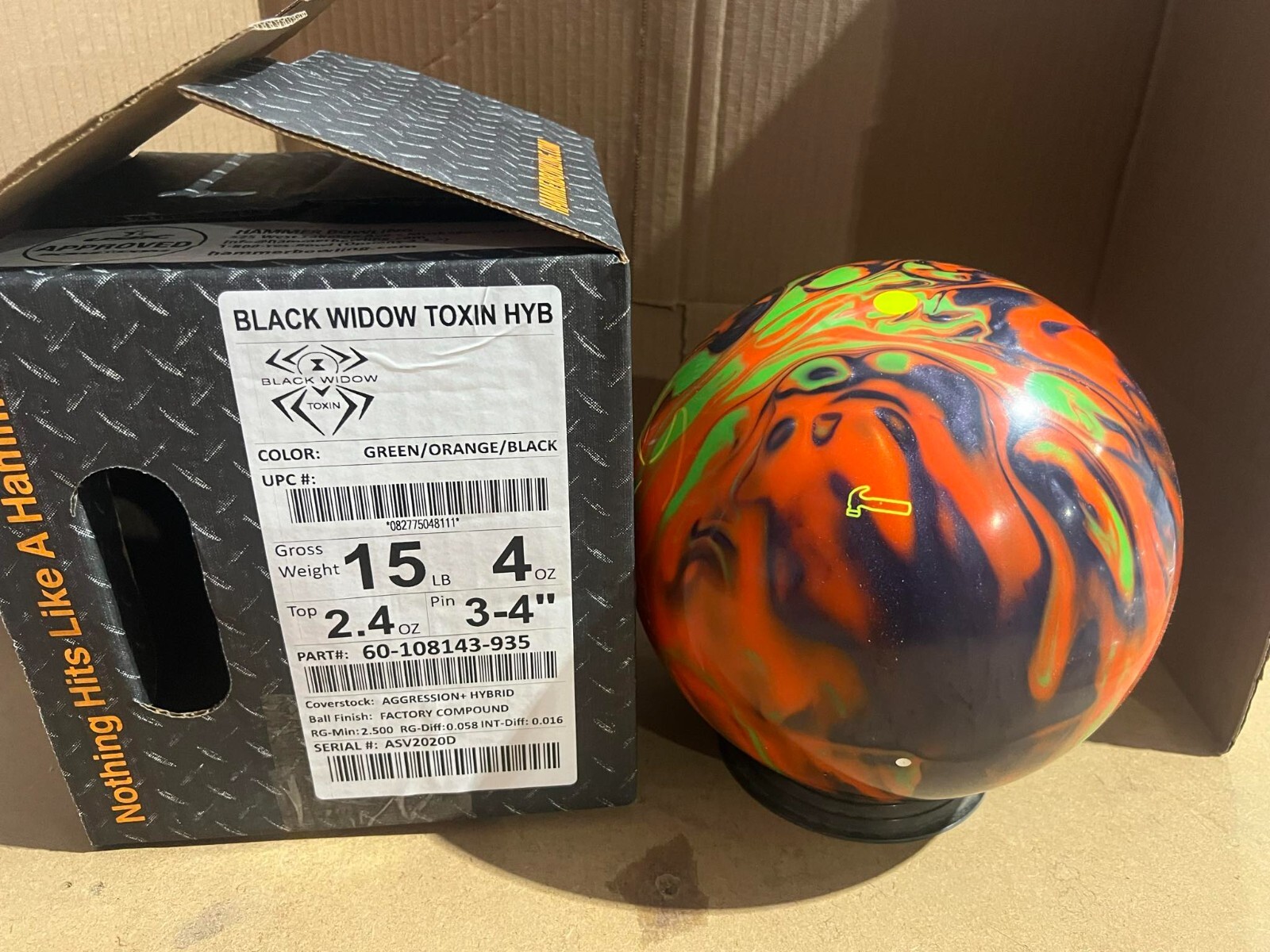 NEW 15LB HAMMER BLACK WIDOW TOXIN HYBRID OVERSEAS Bowling Ball 020D eBay