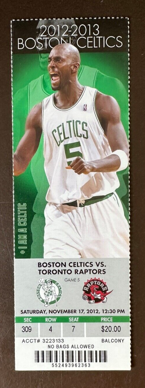 Boston Celtics 11/17/2012 NBA ticket stub vs Toronto Raptors