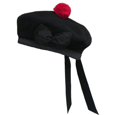 BALMORAL SCHOTTISCHE SCHWARZE 100 % WOLLE MÜTZE KAPPE / Highland Balmoral Mütze