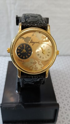 MARGOUX Vintage Men's Watch East West Dual Time Quartz Leather 36 mm