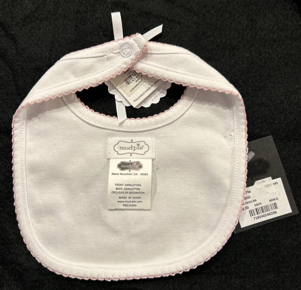 Gorra Mud Pie Bebé Niña Bordada a Mano Rosa Cruz + BIB Talla 0-3 Meses Algodón Foto 4 de 4