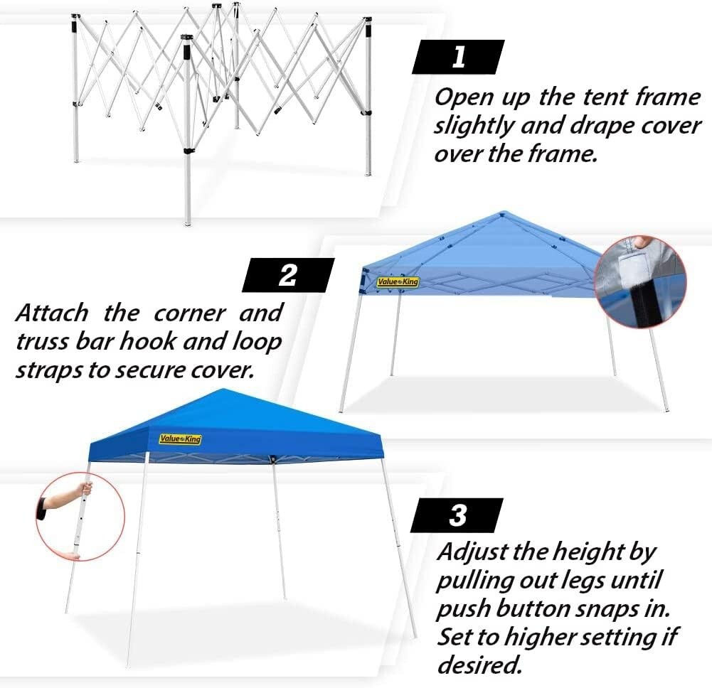King Canopy Slant Leg 10-Feet by 10-Feet Instant Pop Up Tent, Guy Ropes ...