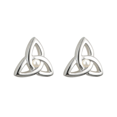 Children's Trinity Knot Stud Earrings Silver Plated with Pearl by Solvar
