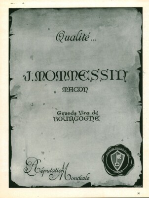 Alte Werbung Burgunderweine J. Mommessin 1949 aus Zeitschrift Havas