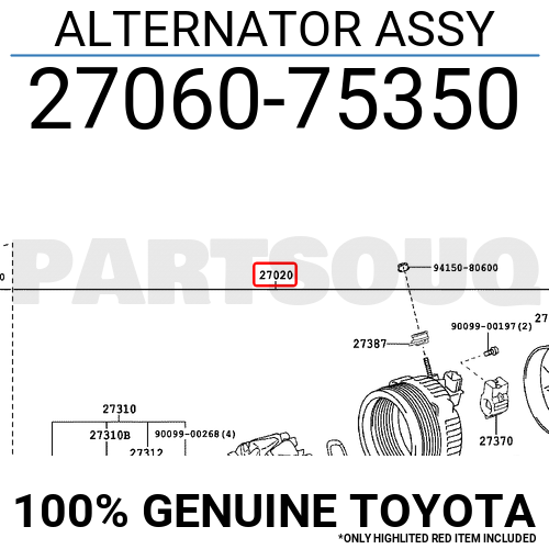 2706075350 Genuine Toyota ALTERNATOR ASSY 27060-75350 | eBay 