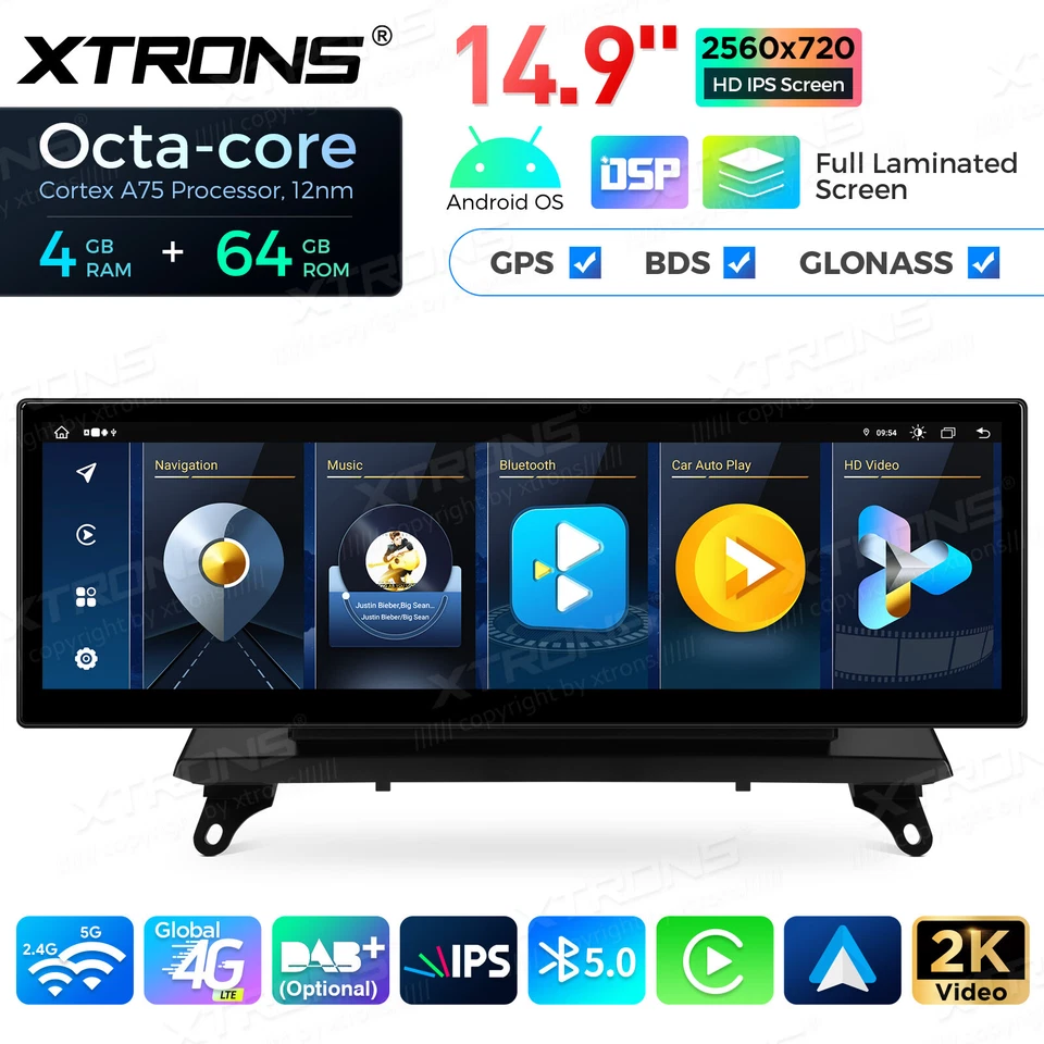 14,9" Android Autoradio Für BMW X5 E70 X6 E71 CIC 4+64GB GPS Navi CarPlay 2K IPS - Bild 4 von 4