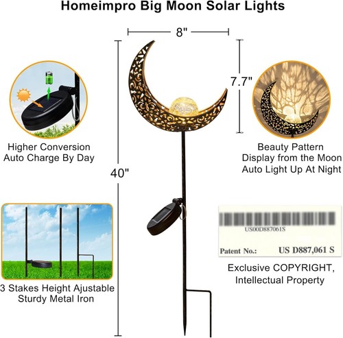 Moon Solar Garden Lights - Automatic Warm White LED for Gardens & Patios - Picture 8 of 9