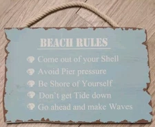 Beach Rules Sign Rustic Nautical Rope for Hanging 7.5 x 11.5 Wall Plaque