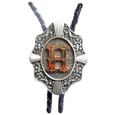 Western Bolo Tie mit Buchstabe H, 24 ct Goldauflage, Bolotie