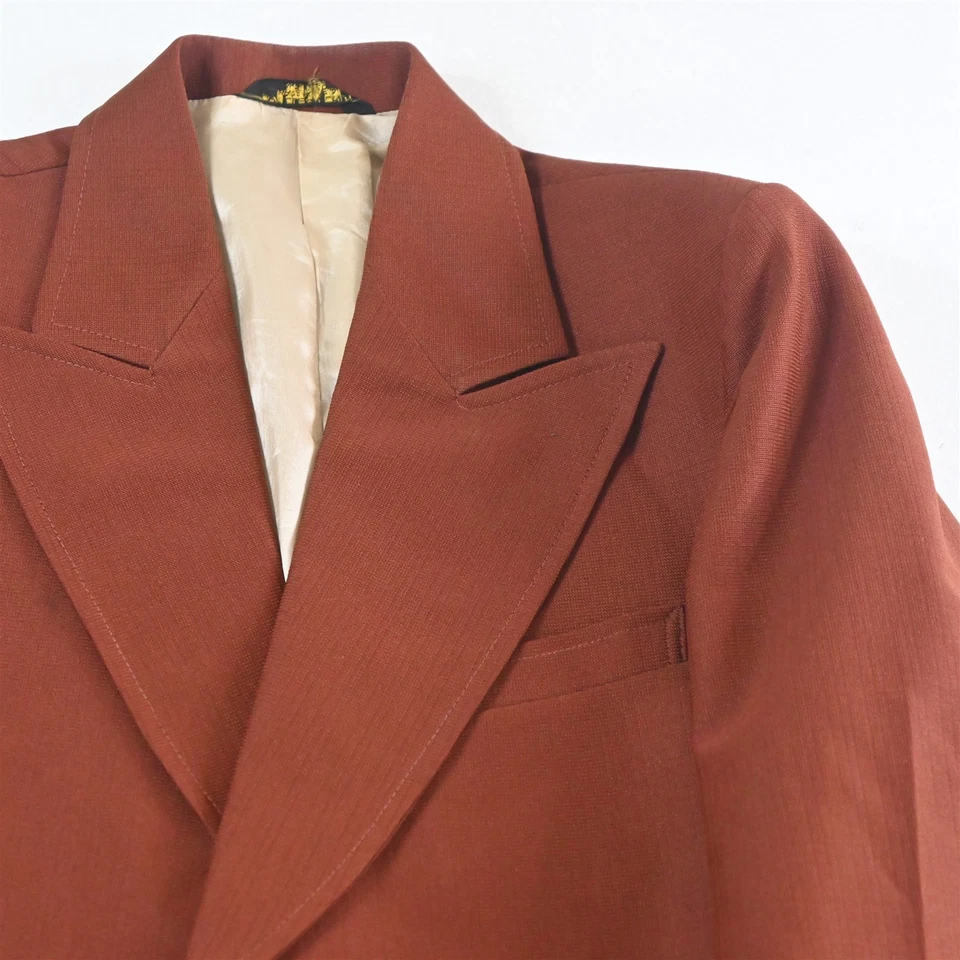 Vtg USA Made 3 Piece 38L 28x28 Orange Vest Mens Jacket Pants Suit - Image 3 of 4
