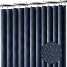 Navy Blue Shower Curtain Hotel Quality Waffle Fabric Bath 72x72 Inch Heavy Duty