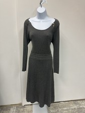 APPRAISAL GRAY Dress Charcoal Ribbed Tea Length Long Sleeve Medium