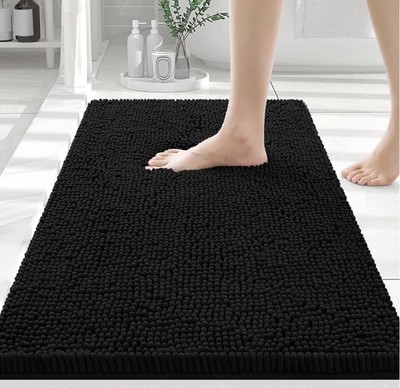 Smiry Luxury Chenille Bathroom Rugs 30x20, Extra Soft and 30'' x 20'', Black 