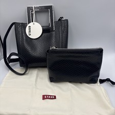 NWT - Staud Mini Shirley Black Snakeskin Leather 2- Piece Purse - With Dust Bag