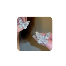 2pcs Zircon Butterfly Ear Cuffs Glitter Rhinestone No Piercing Climber Ear Wrap