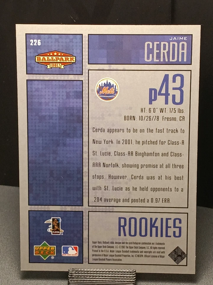 2002 Upper Deck Ballpark Idols /1750 #226 Jamie Cerda New York Mets Rookie - Image 4 of 4