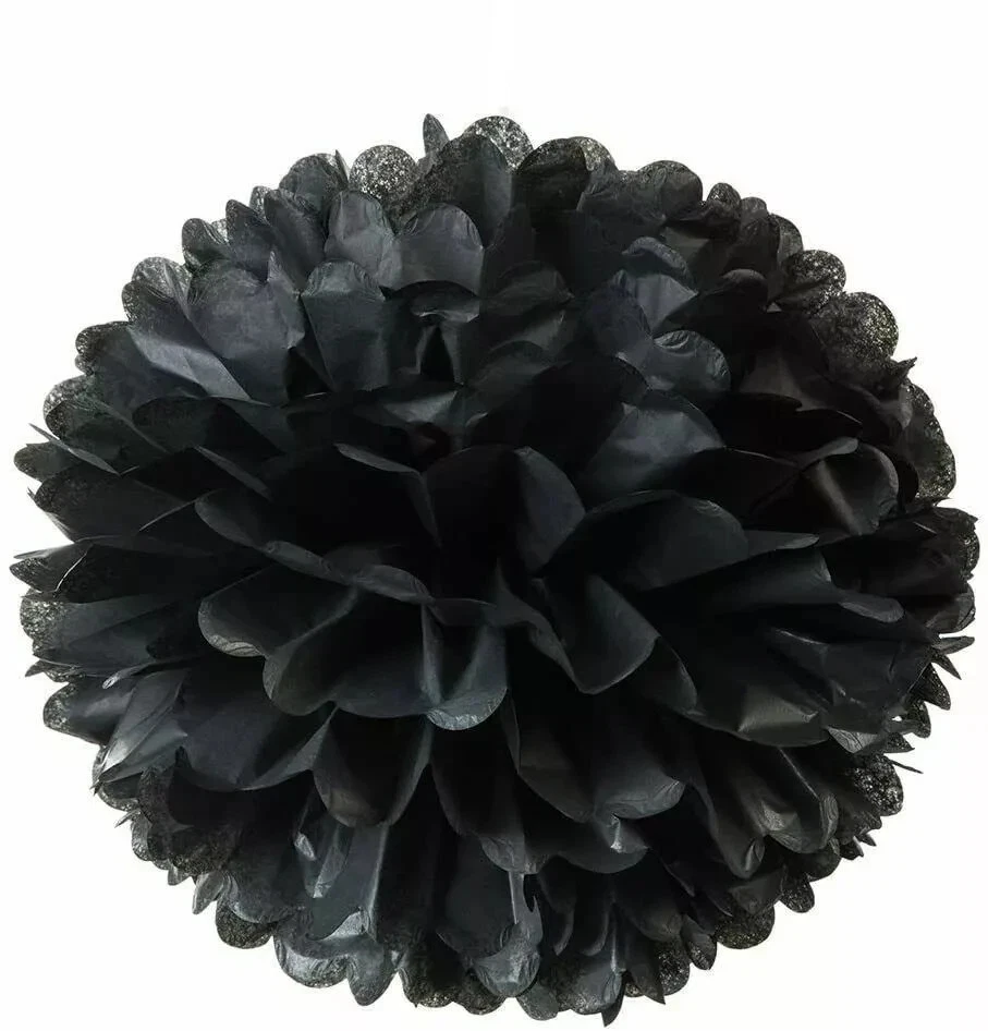 12PCs  Tissue Paper Pom Pom Gold Black White  Pompom Hanging Party Decor10") - Image 3 of 4