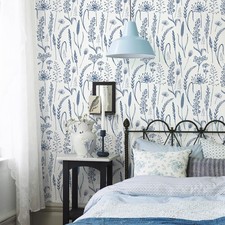 17.3"x118"Light Blue Leaves Sketch Peel and Stick Wallpaper Chic Flower Decor