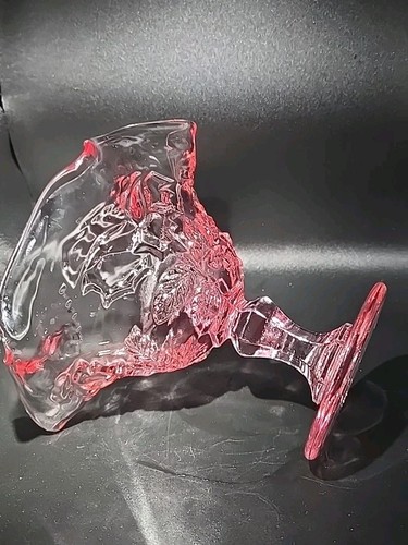 Fenton Selenium Pink Wild Rose Ruffled Edge Embossed Glass Compote (395nm UV) - Picture 9 of 18