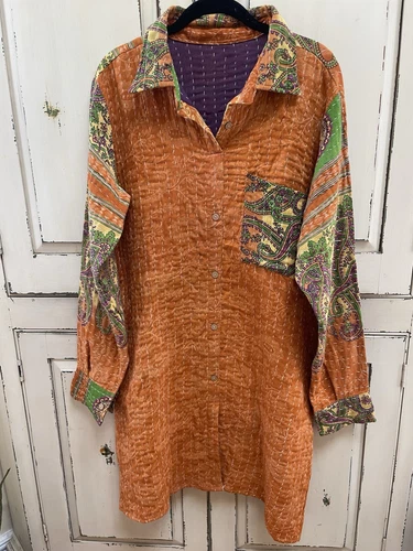 VETEMENTS Kantha Camicia Abito Fatto a Mano Taglia Unica S M L Boho Tasche Hippie Festival KB