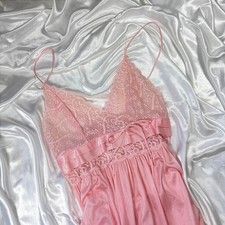 Vintage Gilead Lace Trim Nightgown Pink Coquette Bow Sleepwear 6009
