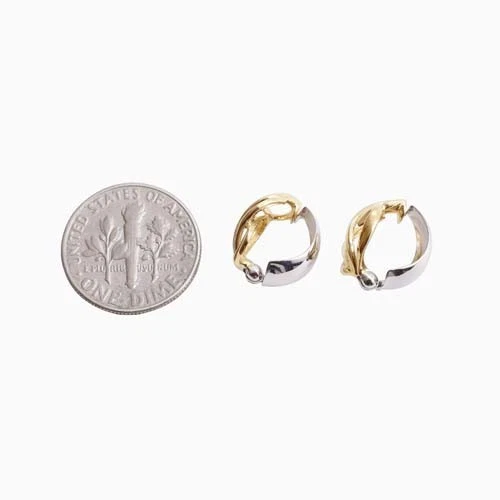 Solid 18K Yellow Gold and 14K White Gold Pierring Mini Hinged Clip-On Earrings - Image 2 of 4