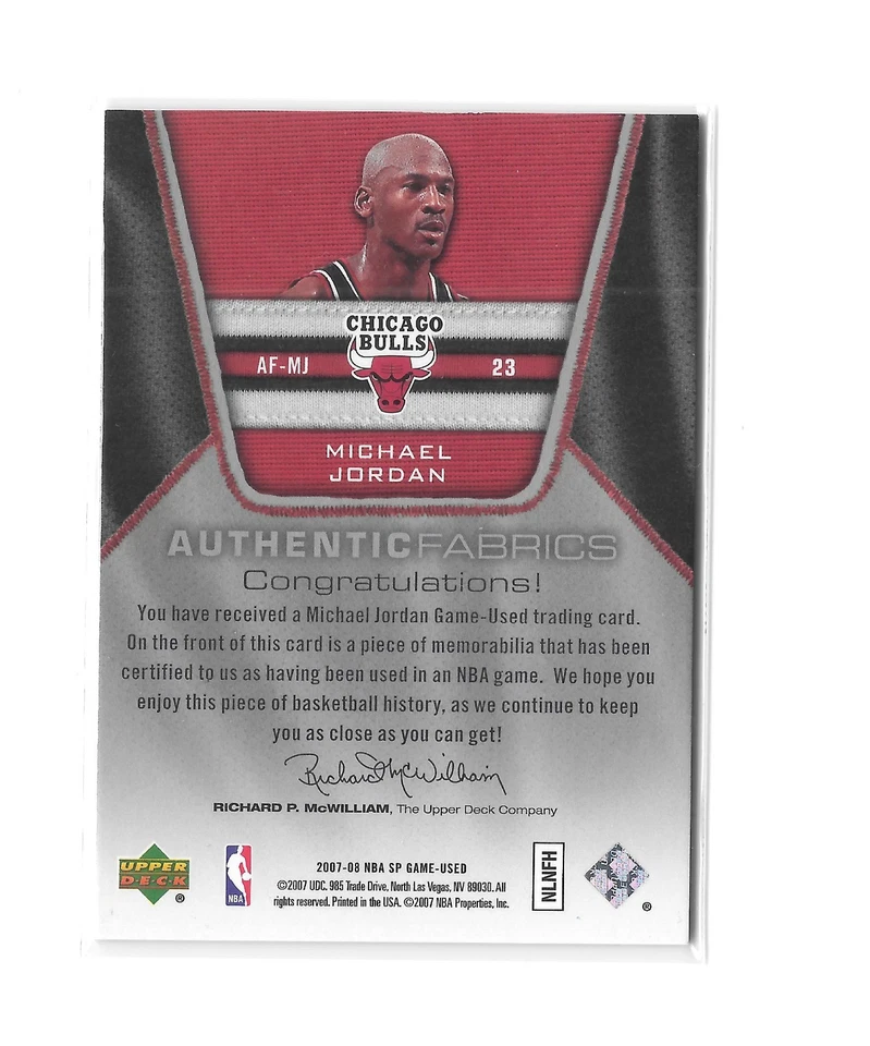 2007-2008 SP Game Used Authentic Fabrics Michael Jordan AF-MJ - Image 2 of 2