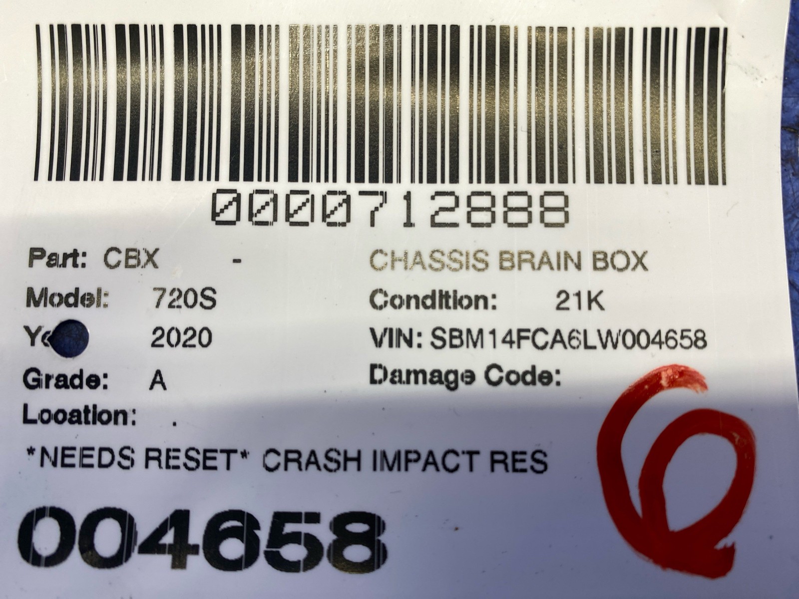 2018-2023 MCLAREN 720S CRASH IMPACT RESTRAINT AIR SRS BAG CONTROL MODULE UNIT