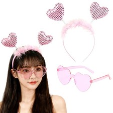 Valentines Headbands Pink Glitter Heart Headwear Supplies Pink Heart Transpar...