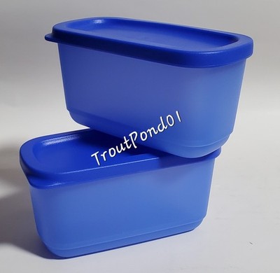 Tupperware Basic Bright Square Round Brilliant Blue Mini  Storage Snack Set 2